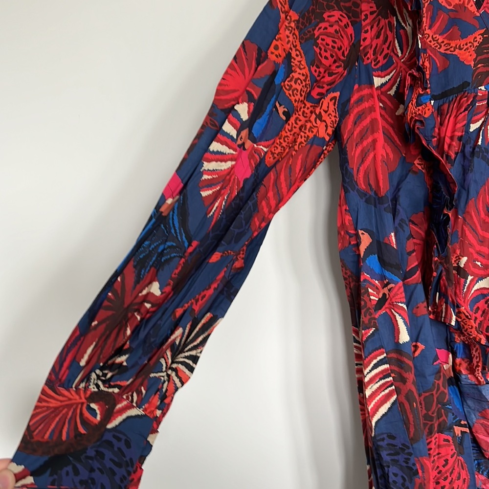 FARM Rio Navy Midi Dress with Red and Pink Tropical Print - Picture 4 of 8